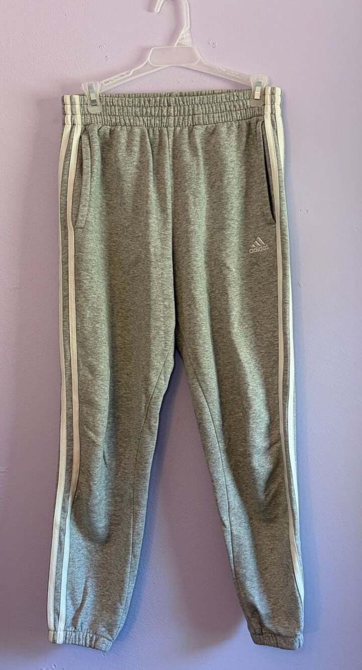 Girls Adidas Regular Fit Sweatpants Size L 14 Gray White 3-Stripes Joggers